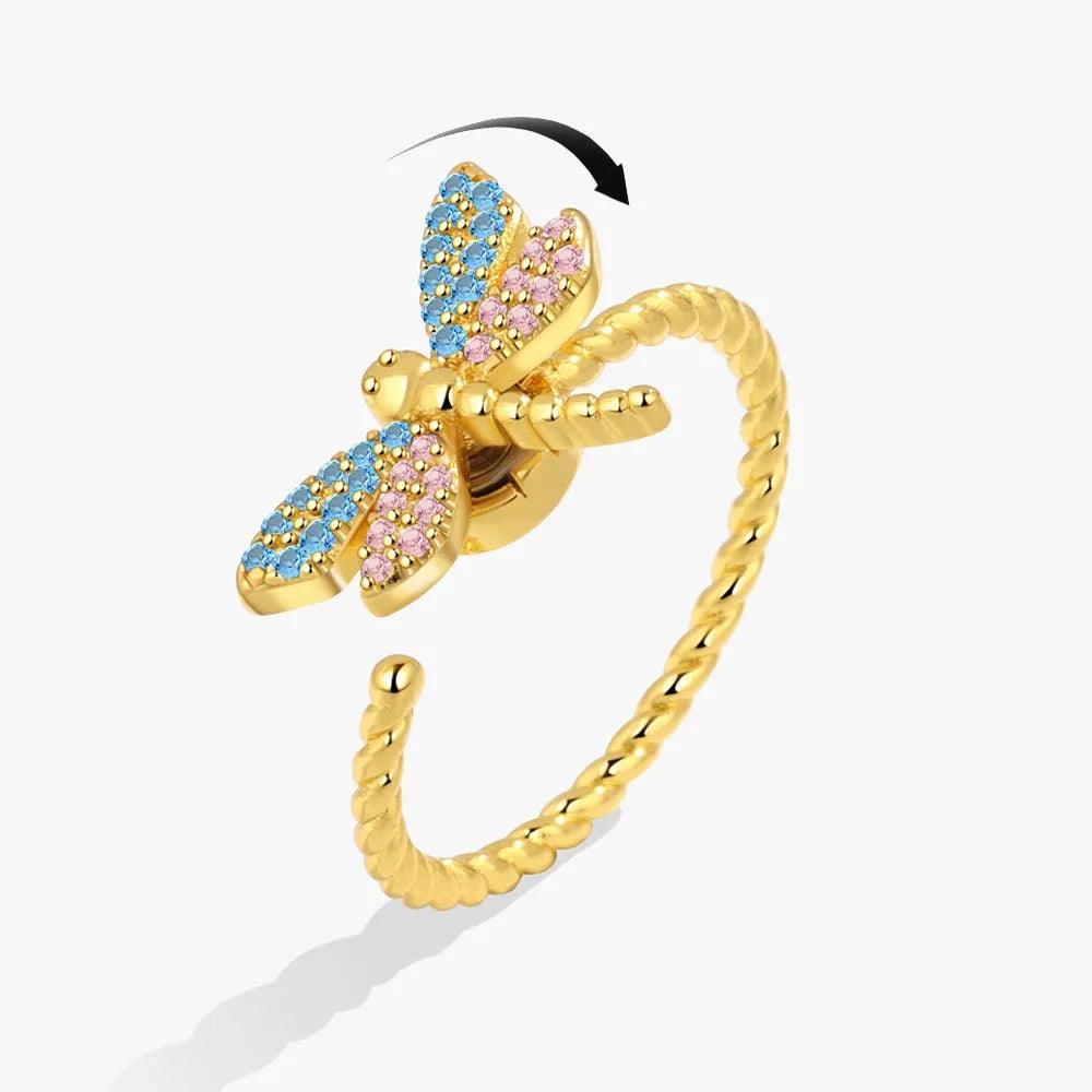 SMJEL Fidget Spinner Ring Anxiety for Women Multiple Crystal Flower Eye Butterfly Animal Ring Rotate Anti Stress Wedding Jewerly - JZ collection