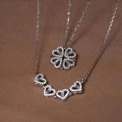 Heart Shaped Four Leaf Clover Pendant Necklace Silver Gold Jewelry Zircon Women Love Clavicle Chain Gifts Openable ChokerJewelry - JZ collection