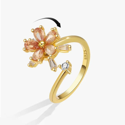 SMJEL Fidget Spinner Ring Anxiety for Women Multiple Crystal Flower Eye Butterfly Animal Ring Rotate Anti Stress Wedding Jewerly - JZ collection