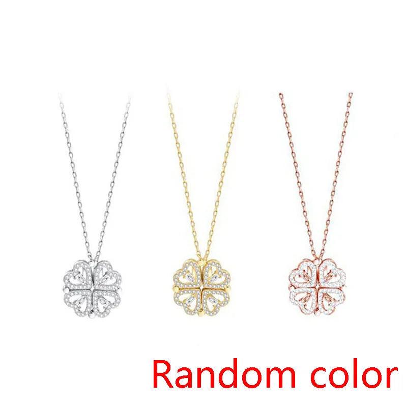 Heart Shaped Four Leaf Clover Pendant Necklace Silver Gold Jewelry Zircon Women Love Clavicle Chain Gifts Openable ChokerJewelry - JZ collection