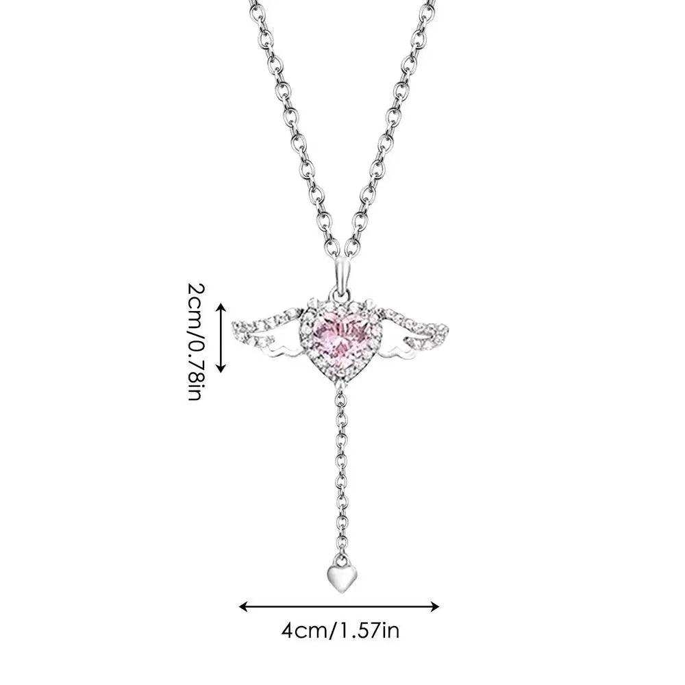 Angel Wings Necklace | Pink Heart Angel Wings Cross Necklace | Titanium Steel Moving Angel Wings Pendant Heart Crystal Necklace - JZ collection