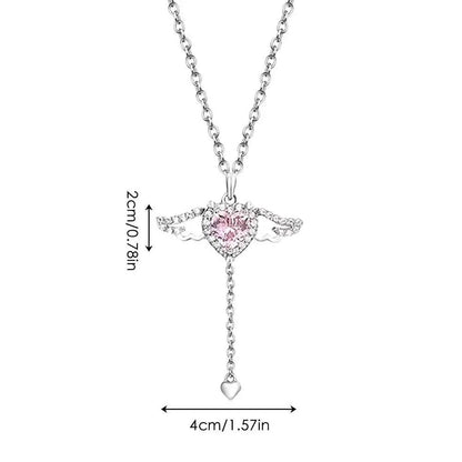 Angel Wings Necklace | Pink Heart Angel Wings Cross Necklace | Titanium Steel Moving Angel Wings Pendant Heart Crystal Necklace - JZ collection