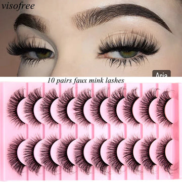 Visofree 10 Pairs Mink Lashes Make Up Faux Mink Lashes Hand Made Eyelashes Eyelashes Reusable False Eyelash Crisscross Fake Q01