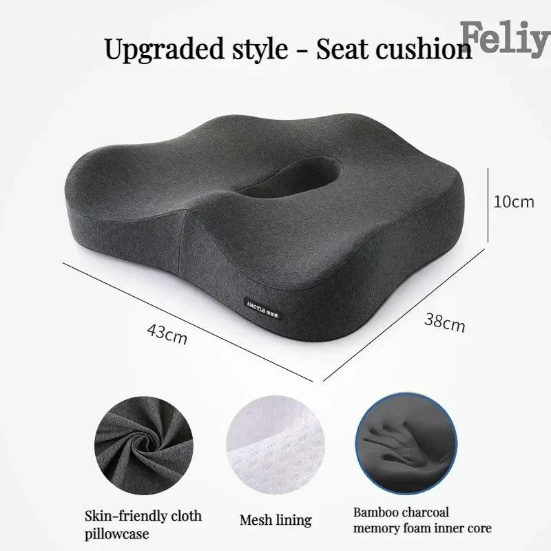 Memory Foam Office Chair Cushion Car Seat Support Waist Pillow Massage Lumbar Orthopedic Pillow Buttock Coccyx Cushion Back Pads - JZ collection