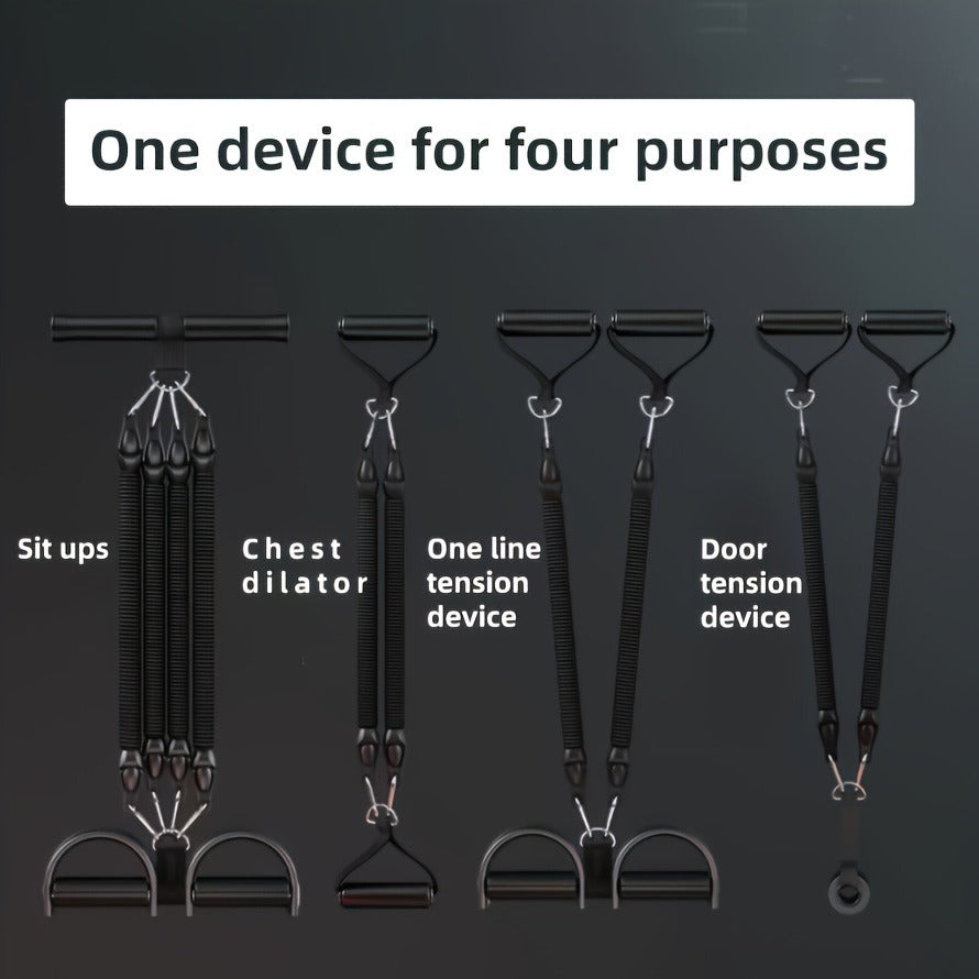 A Set Of Adjustable Resistance Tension Bands With Foot Pedals And Handles