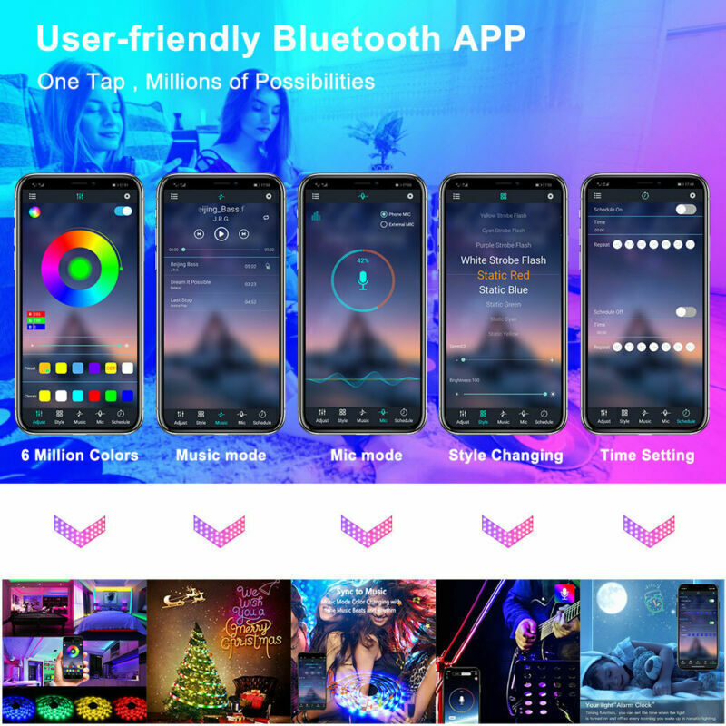 5050 RGB LED Strip Bluetooth Remote Lights TV Back Lights For Bar Room